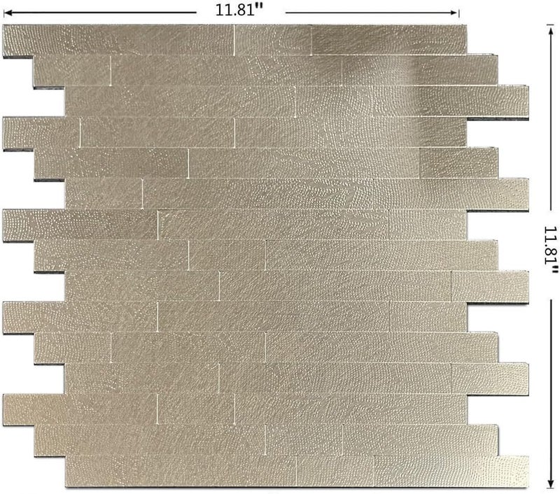 weimeisc 10 Sheets Peel and Stick Backsplash Tile for Kitchen, Self-Adhesive Mosaic Tile, Stick on Bathroom Vanities，Fireplace Décor, Laundry Table (Metal Champagne Wooden Texture) - Image 2